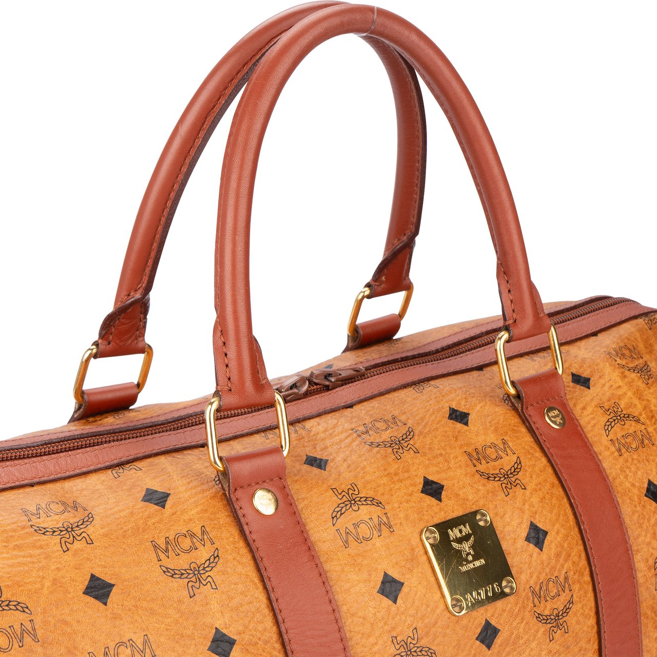 MCM Visetos Monogram Boston Handbag Bruin