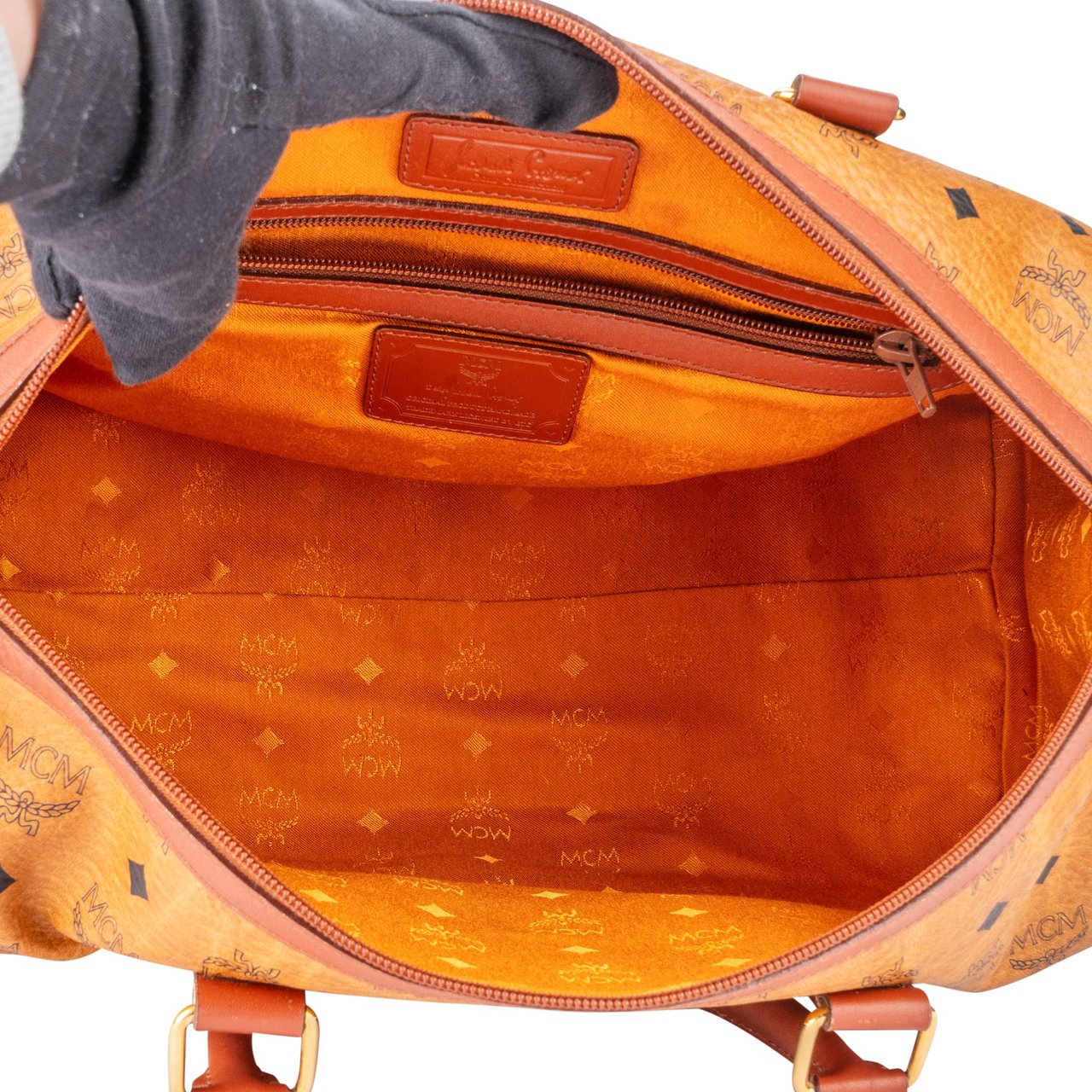 MCM Visetos Monogram Boston Handbag Bruin