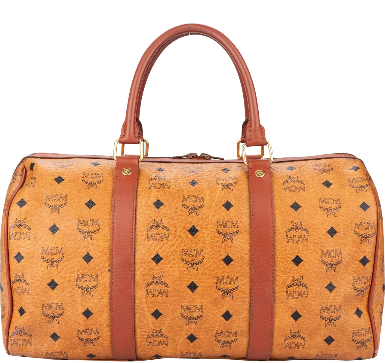 MCM Visetos Monogram Boston Handbag Bruin