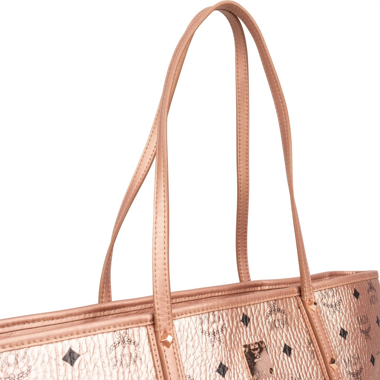 MCM MCM Metallic Monogram Visetos Studded Liz Shopper Shoulder Bag Roze