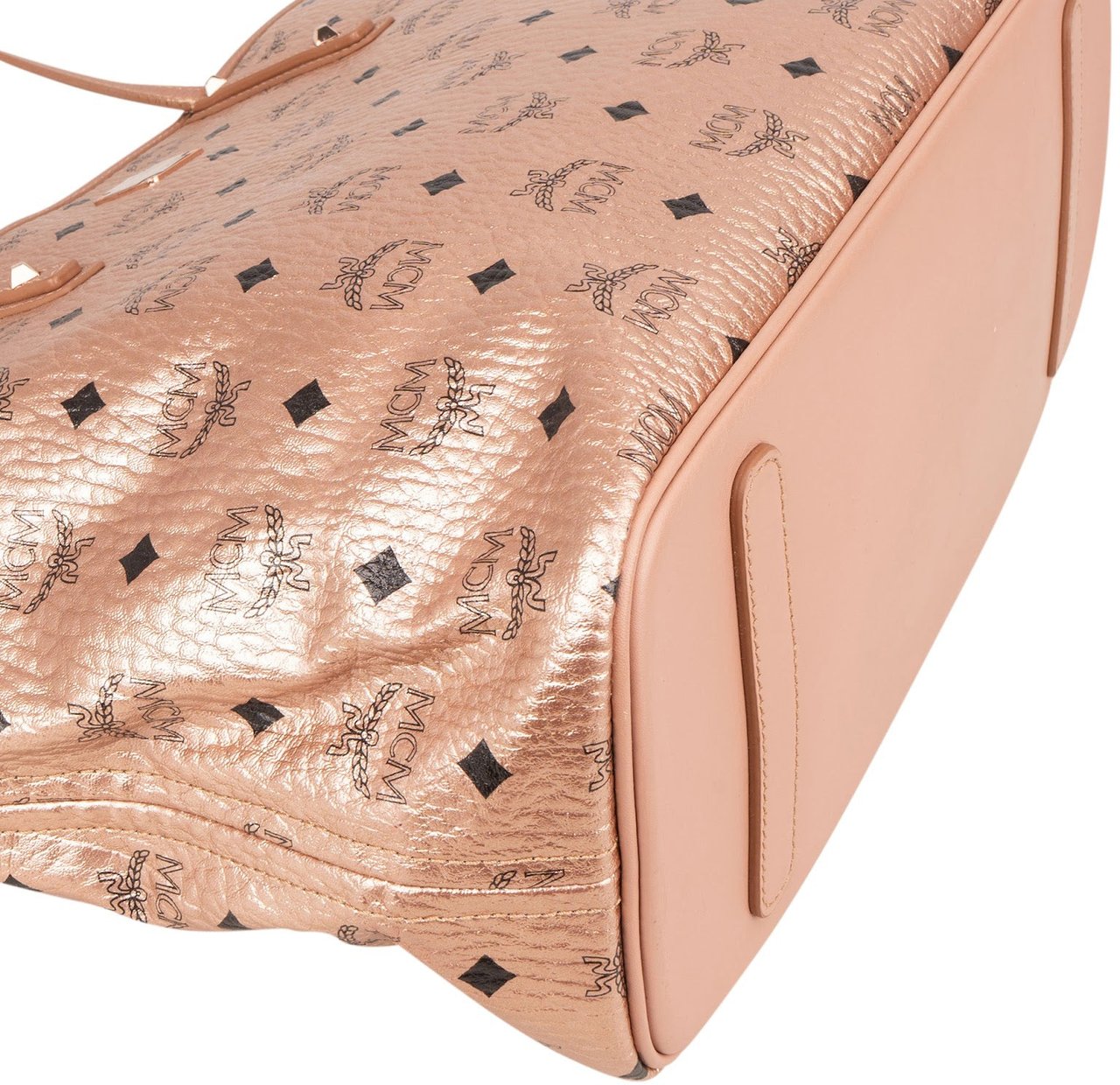 MCM MCM Metallic Monogram Visetos Studded Liz Shopper Shoulder Bag Roze