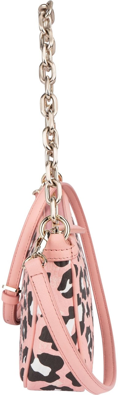 MCM MCM Monogram Visetos Pink Leopard Print Aren Pochette Crossbody Handbag Rood