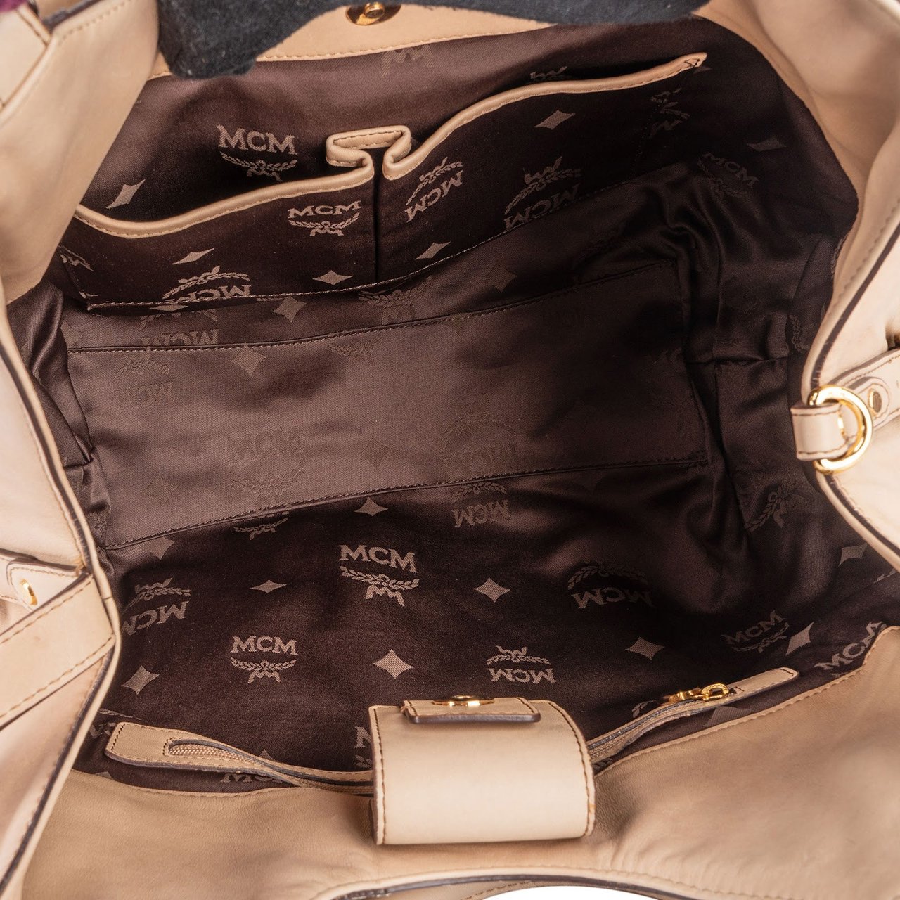 MCM MCM Beige Monogram Visetos Leather Shoulder Bag Beige