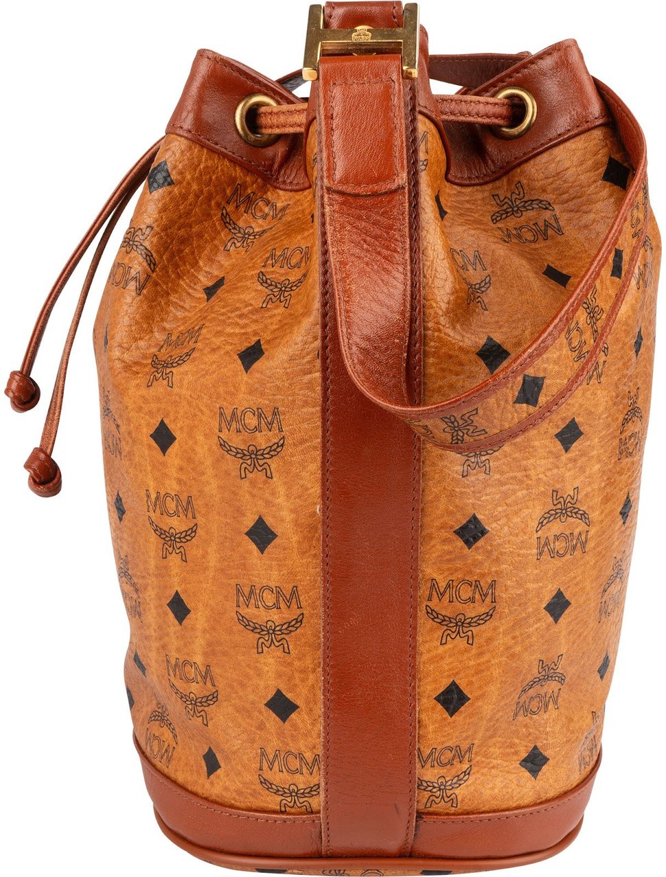 MCM MCM Monogram Visetos  Drawstring Bucket Crossbody Bag Bruin