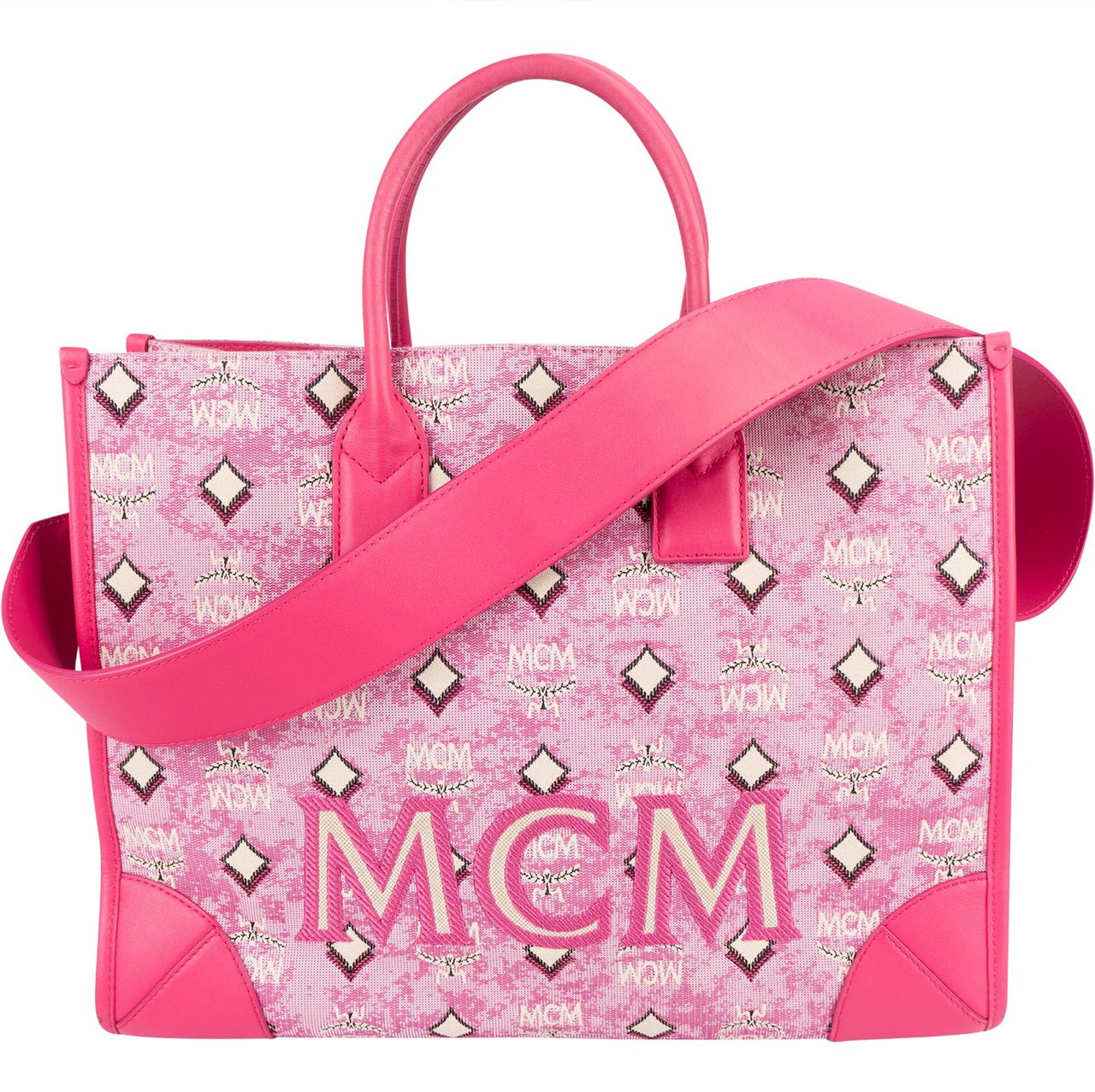 MCM MCM Visetos Monogram Jacquard München Handbag Roze
