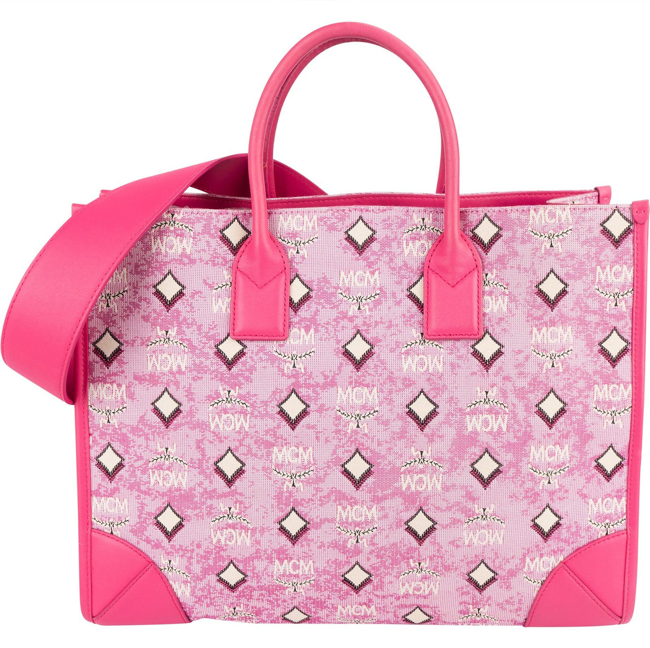 MCM MCM Visetos Monogram Jacquard München Handbag Roze