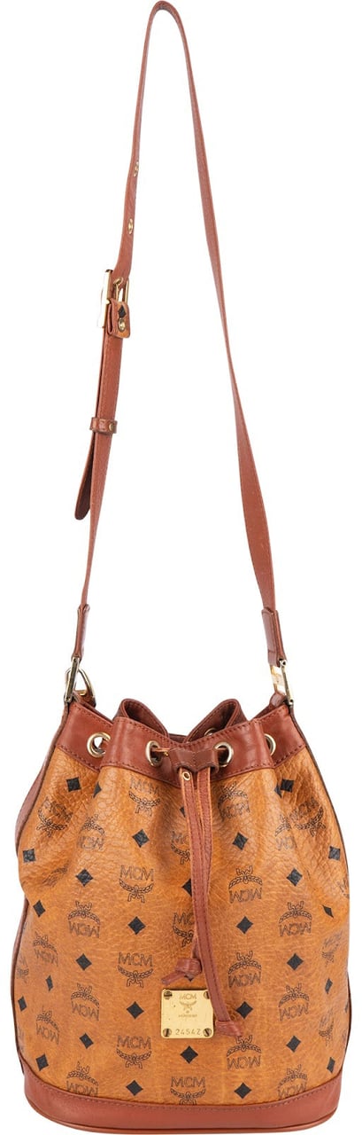 MCM MCM Monogram Visetos Drawstring Bucket Crossbody Bag Bruin