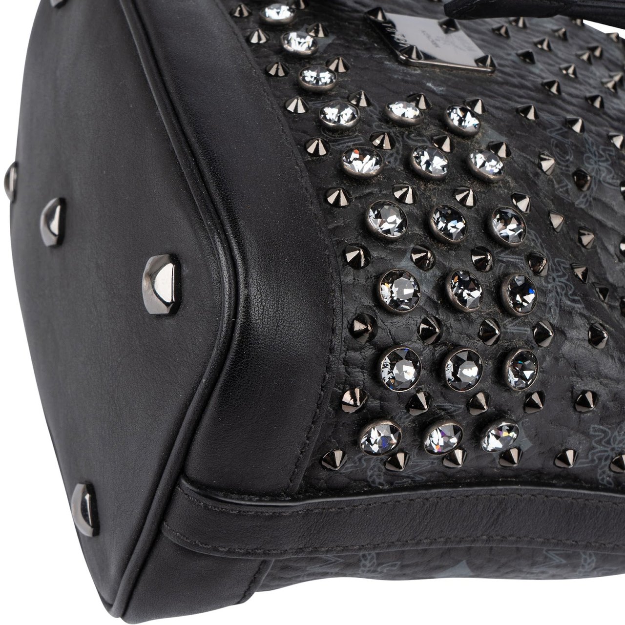 MCM Black Monogram Visetos Studded Crystal Small Bucket Crossbody Bag Zwart