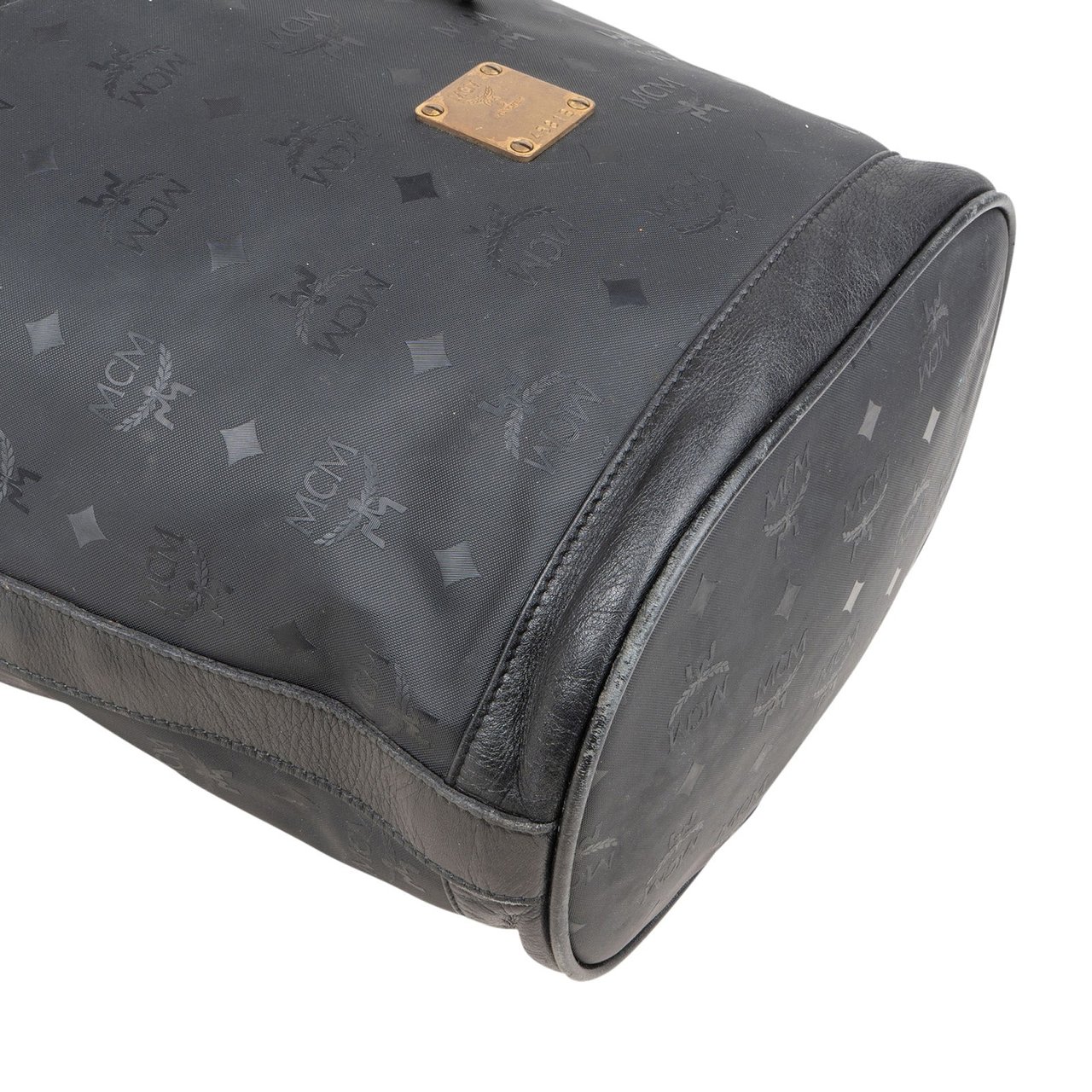 MCM MCM Monogram Visetos Nylon Drawstring Bucket Crossbody Bag Zwart