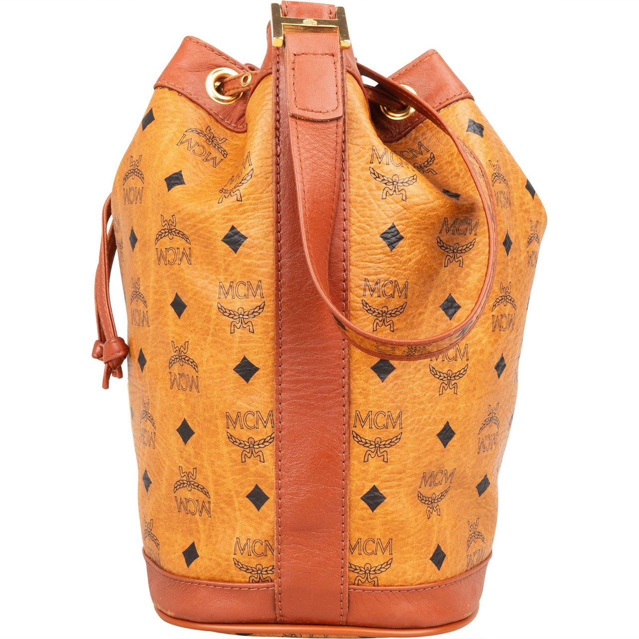 MCM MCM Monogram Visetos Drawstring Bucket Crossbody Bag Bruin