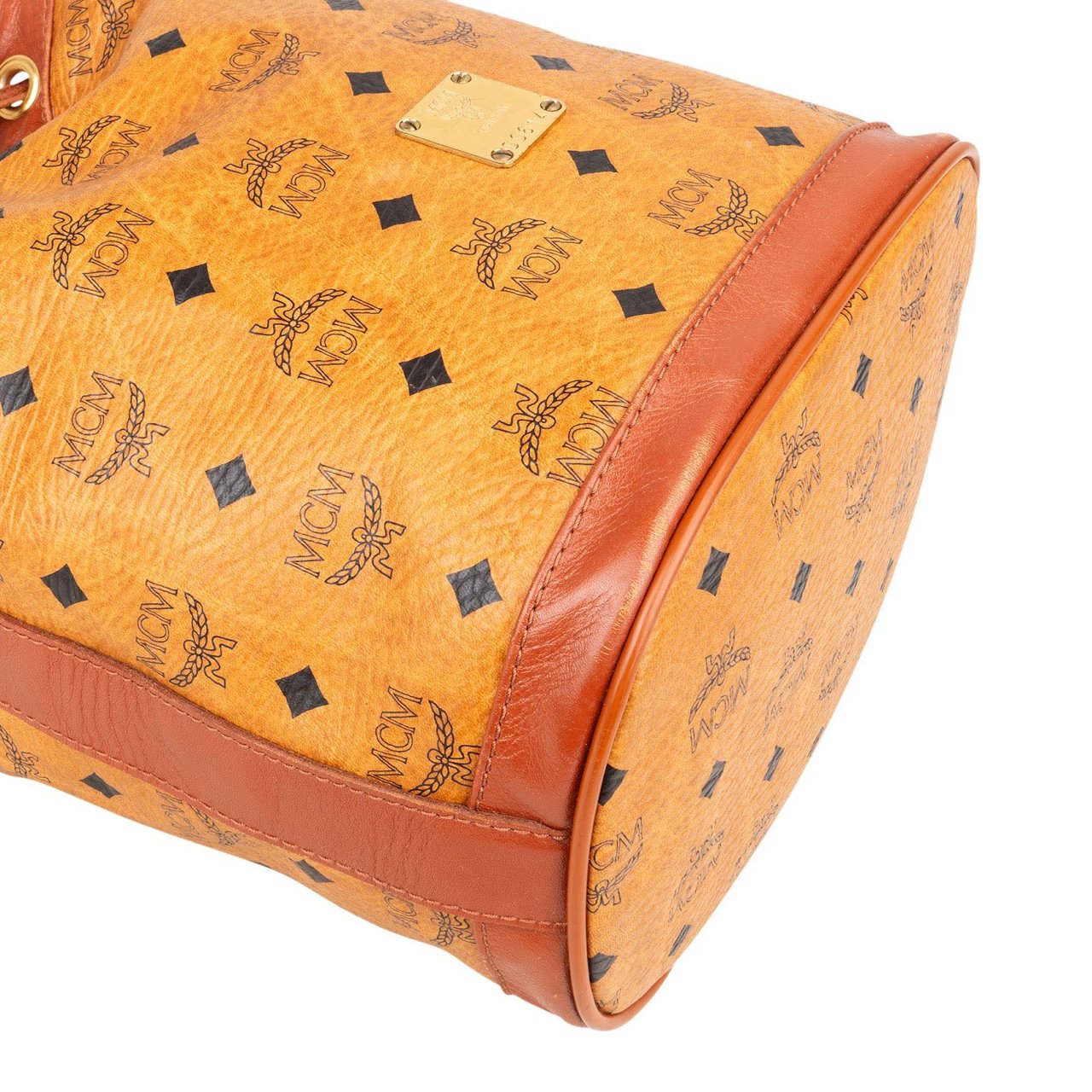 MCM MCM Monogram Visetos Drawstring Bucket Crossbody Bag Bruin