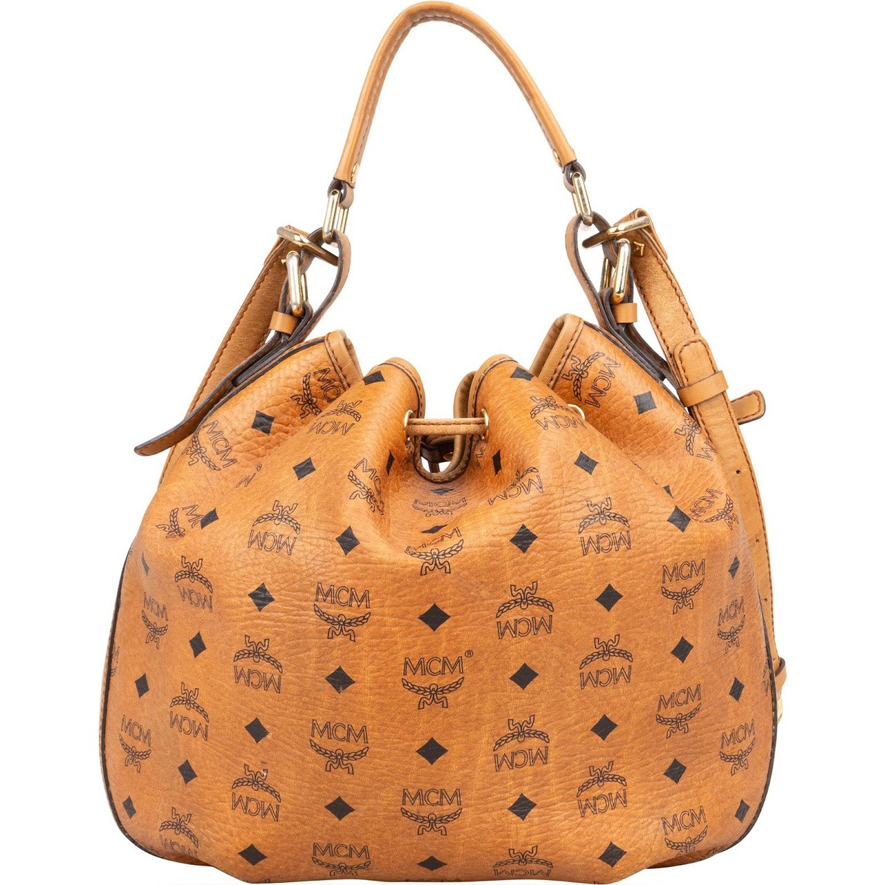 MCM MCM Monogram Visetos Essential Drawstring Crossbody Handbag Bruin