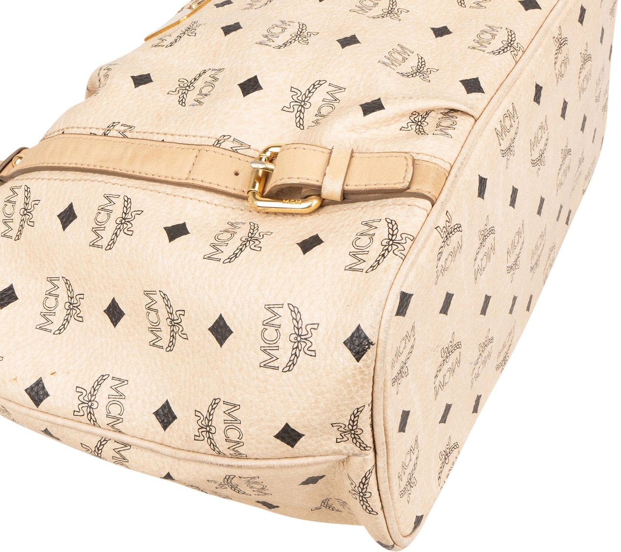 MCM Monogram Visetos Satchel Tote Shoulder Bag Beige