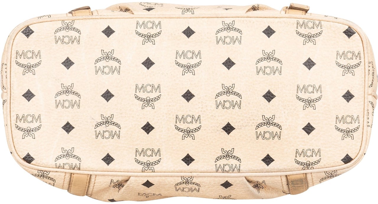MCM Monogram Visetos Satchel Tote Shoulder Bag Beige
