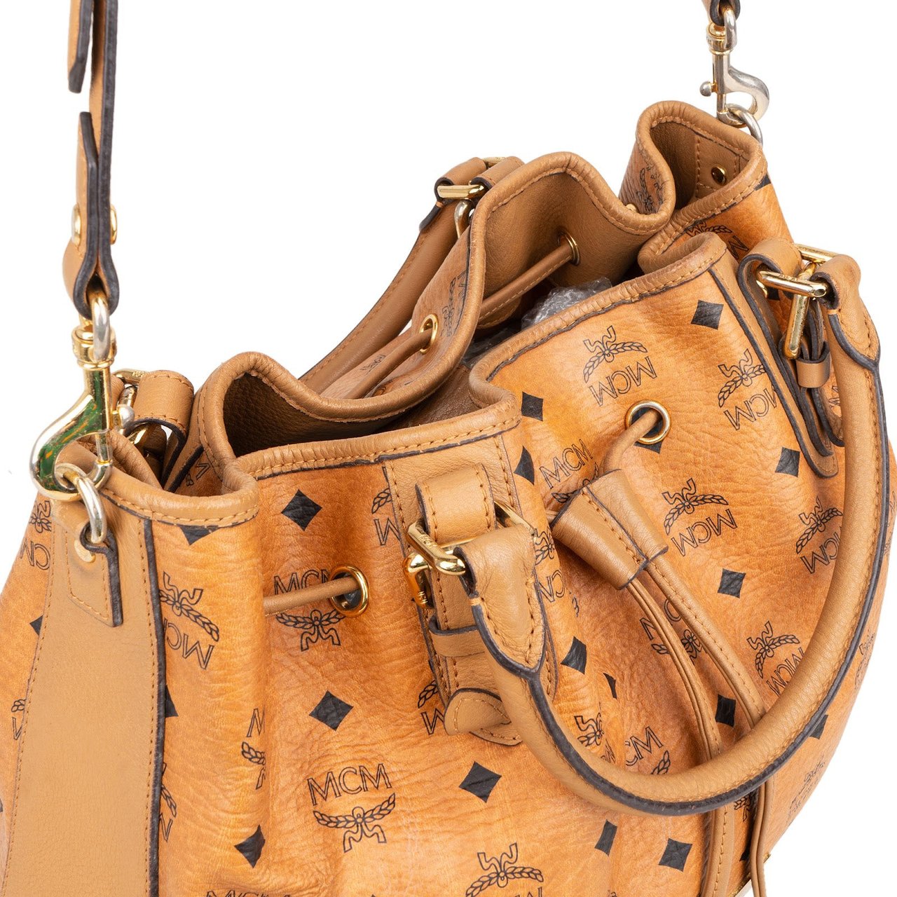 MCM MCM Monogram Visetos Hobo Tote Drawstring Handbag Bruin