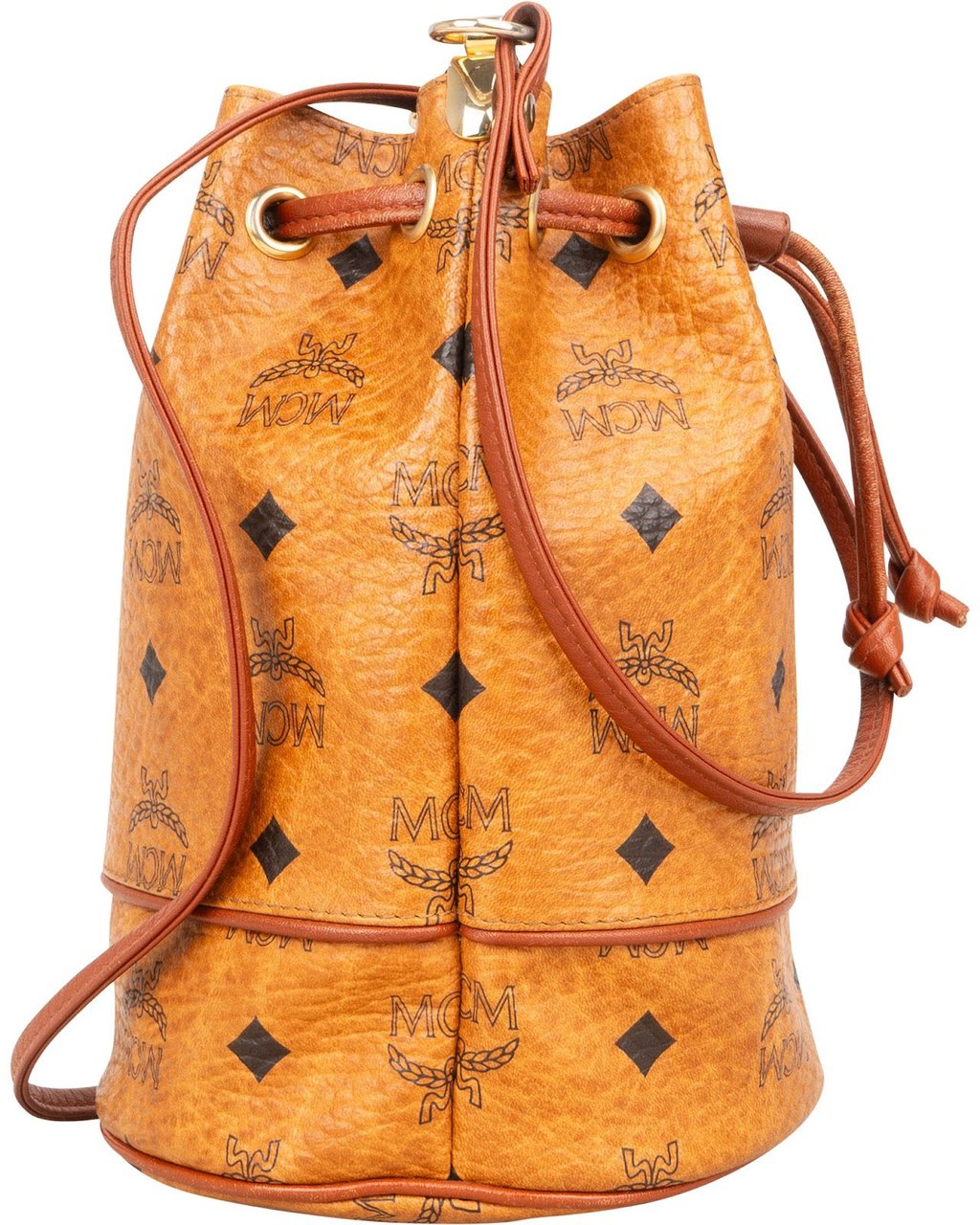 MCM MCM Monogram Visetos Mini Drawstring Bucket Crossbody Bag Bruin