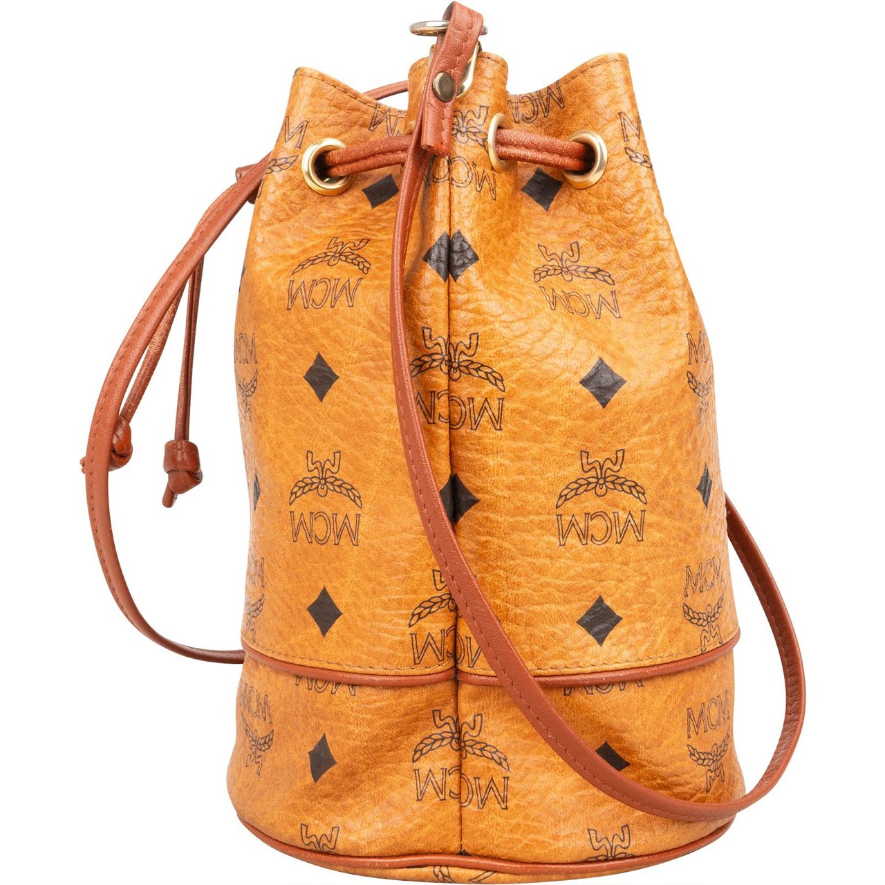 MCM MCM Monogram Visetos Mini Drawstring Bucket Crossbody Bag Bruin