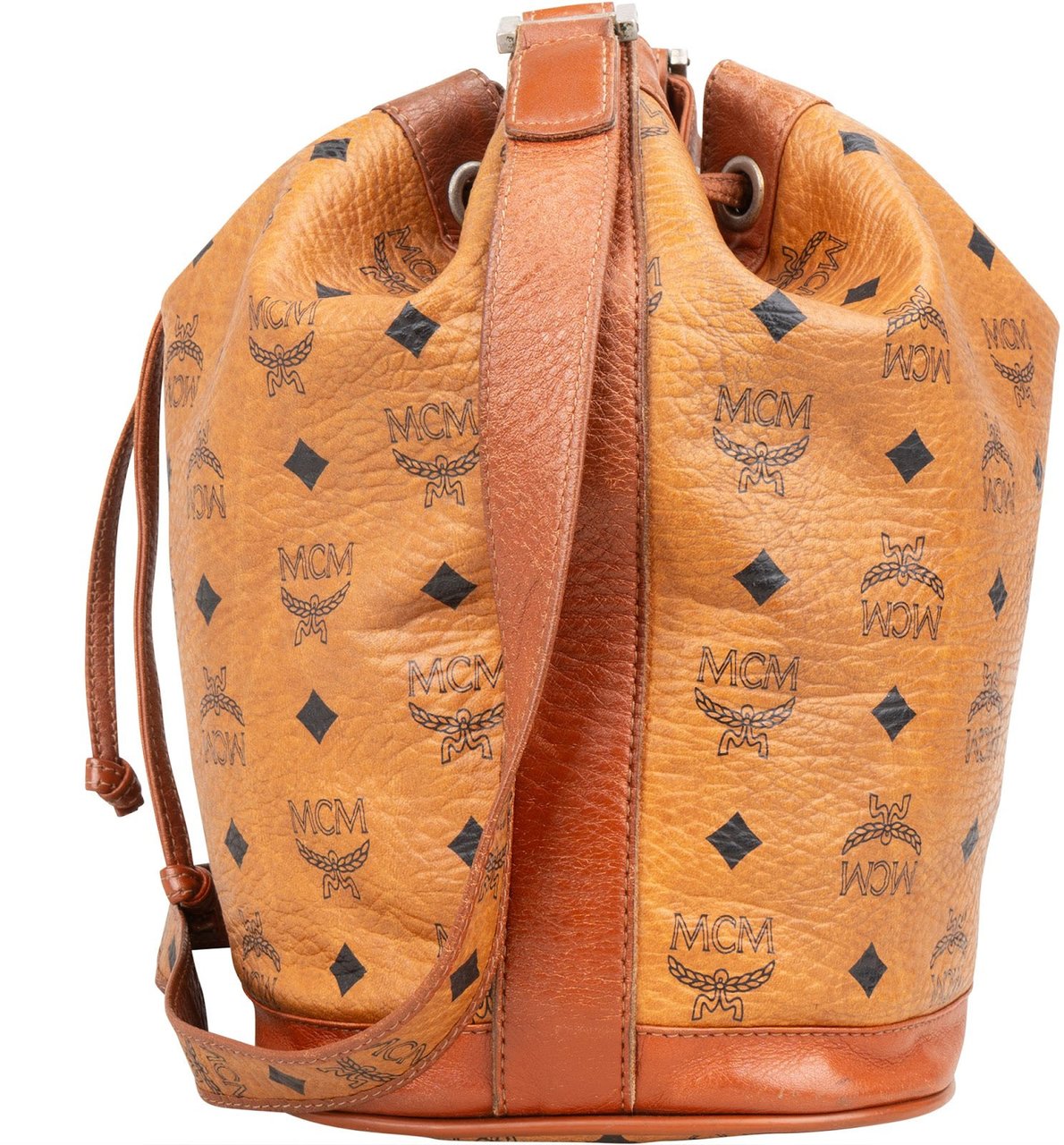 MCM MCM Monogram Visetos Drawstring Bucket Crossbody Bag Bruin