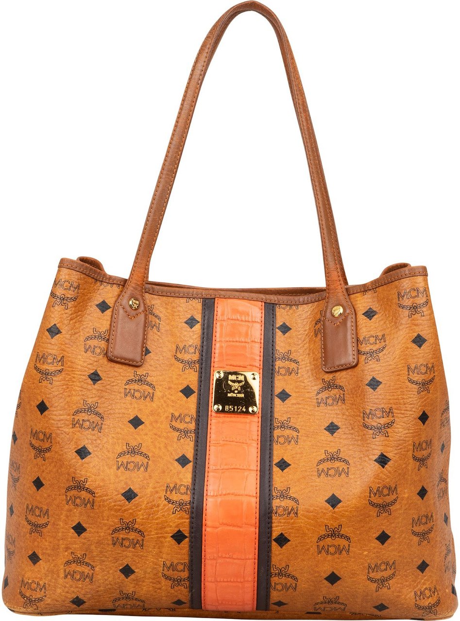 MCM MCM Monogram Visetos Tote Croc-Embossed Liz Shoulder Bag Bruin