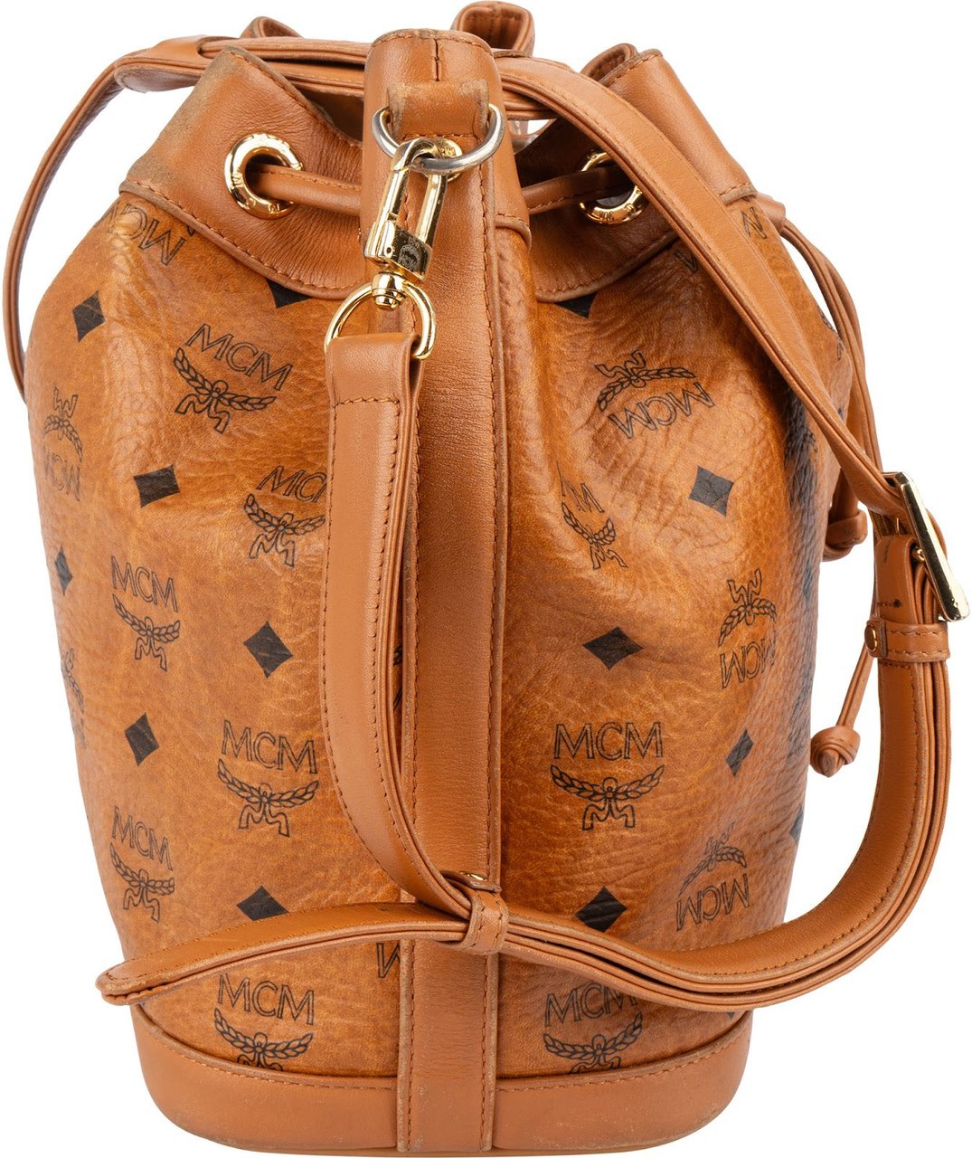 MCM MCM Monogram Visetos Drawstring Bucket Crossbody Bag Bruin