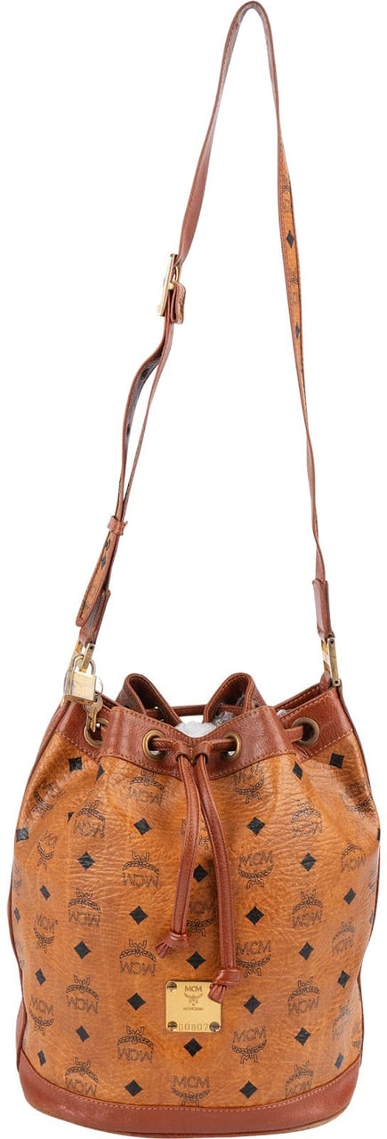 MCM MCM Monogram Visetos Drawstring Bucket Crossbody Bag Bruin