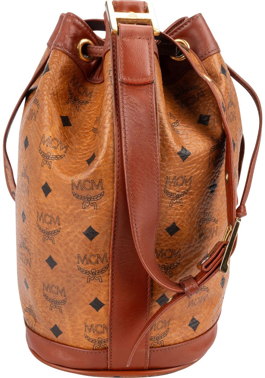 MCM MCM Monogram Visetos Drawstring Bucket Crossbody Bag Bruin