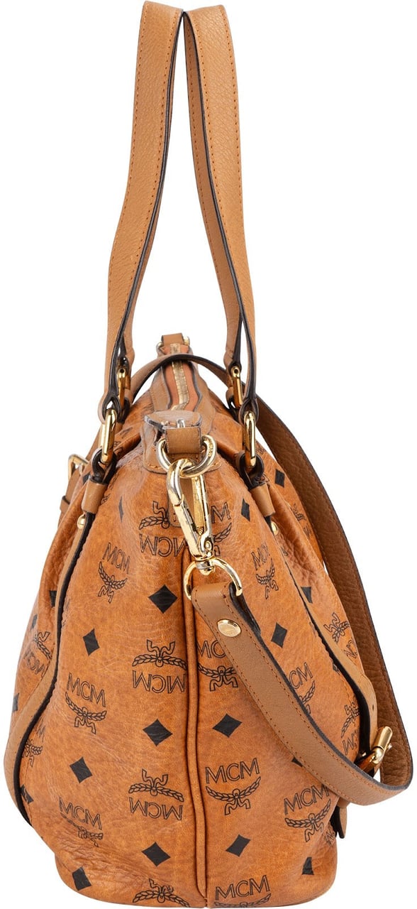 MCM MCM Monogram Visetos Small Satchel Tote Handbag Bruin
