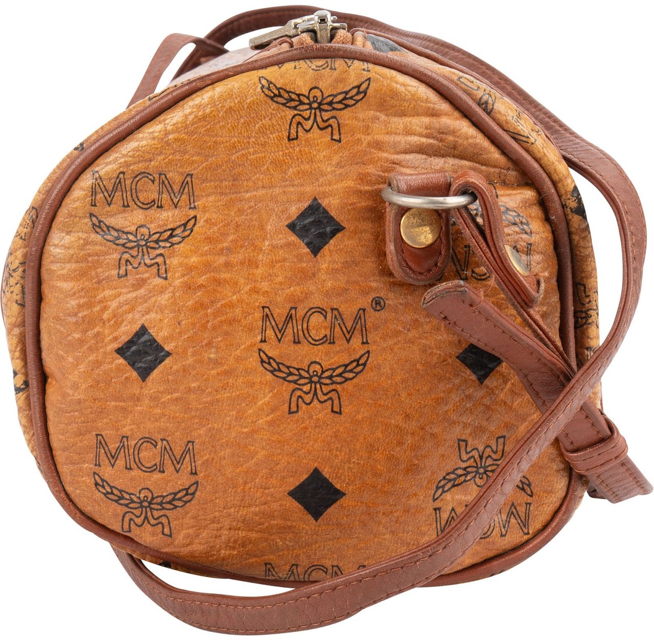 MCM MCM Monogram Visetos Cylinder Boston Crossbody Bag Bruin