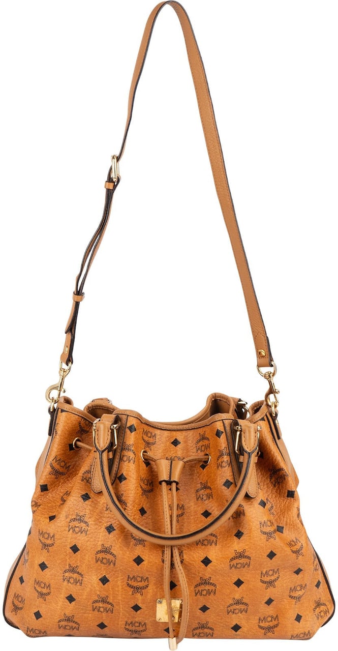 MCM MCM Monogram Visetos Drawstring Hobo Handbag Bruin