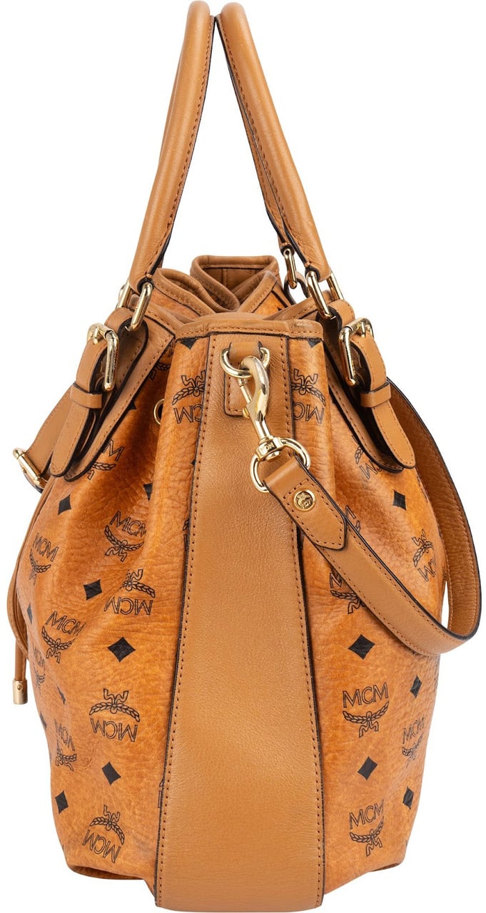 MCM MCM Monogram Visetos Drawstring Hobo Handbag Bruin