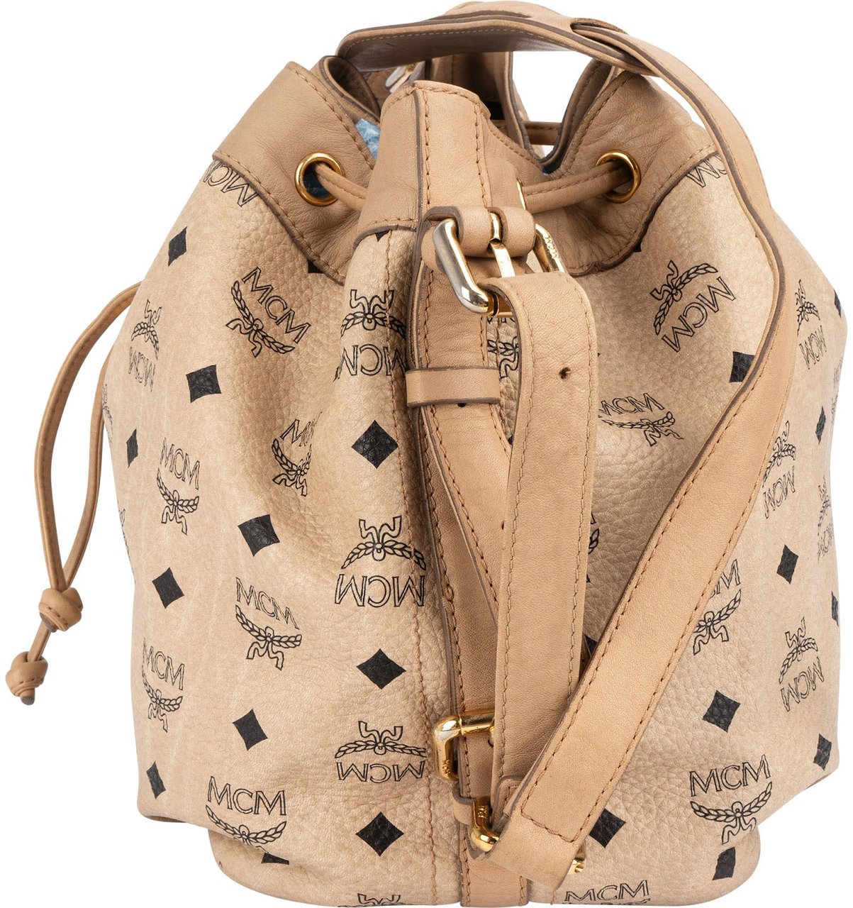 MCM MCM Monogram Visetos Drawstring Bucket Crossbody Bag Beige