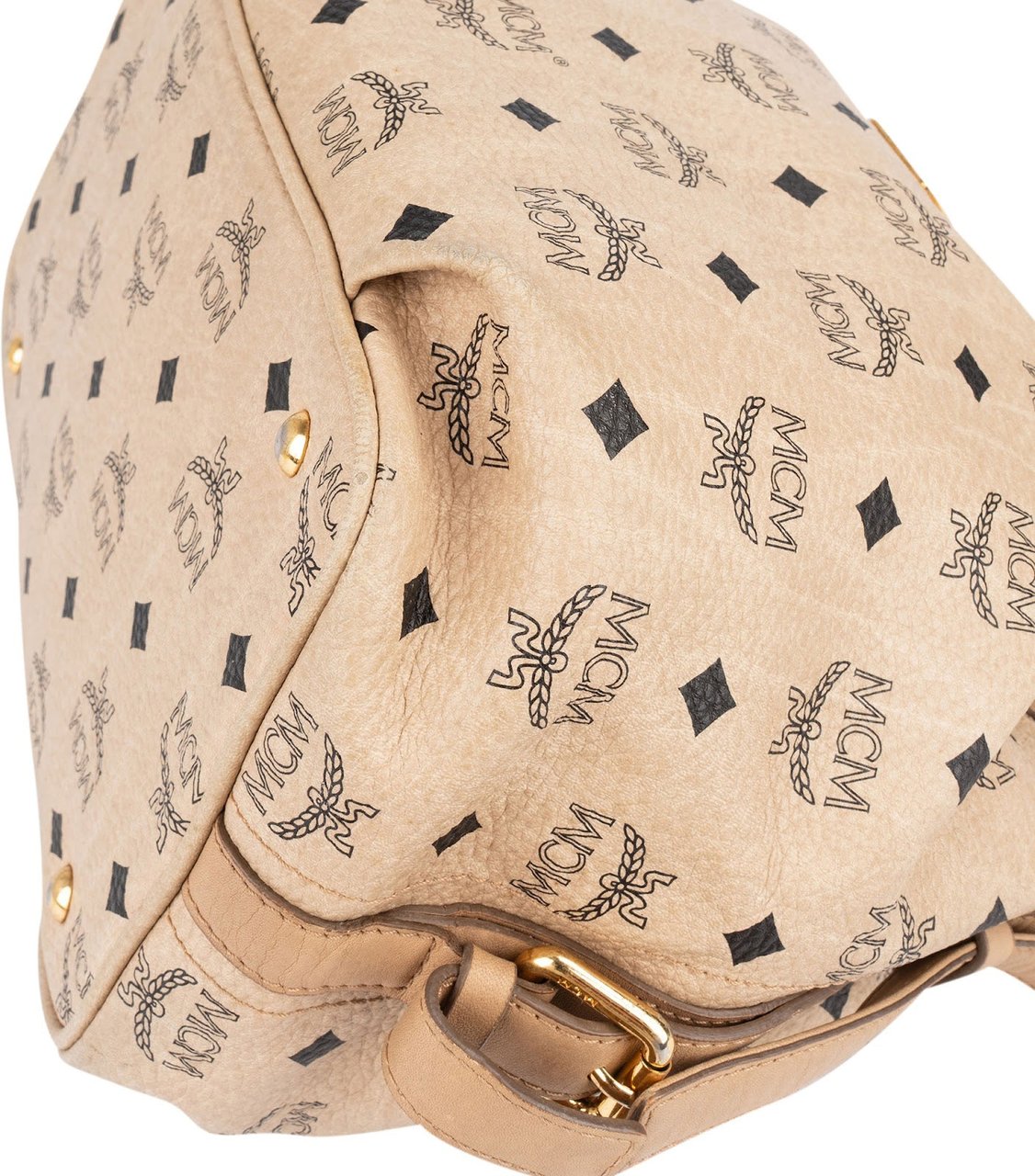 MCM MCM Monogram Visetos Drawstring Bucket Crossbody Bag Beige
