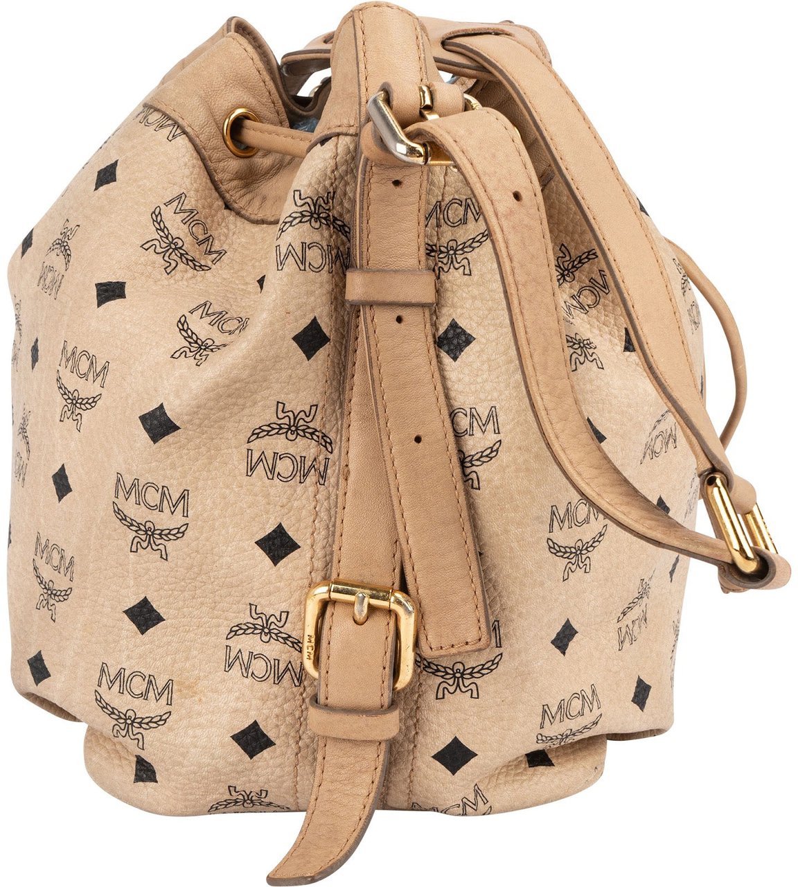MCM MCM Monogram Visetos Drawstring Bucket Crossbody Bag Beige