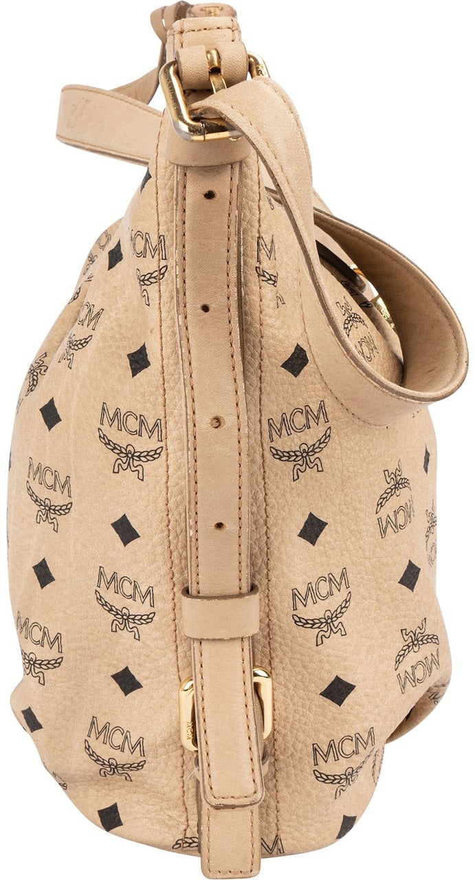 MCM Monogram Visetos Hobo Shoulder Crossbody Bag Beige
