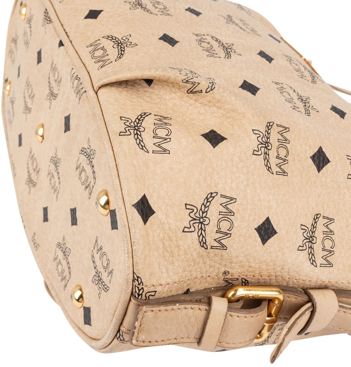 MCM Monogram Visetos Hobo Shoulder Crossbody Bag Beige
