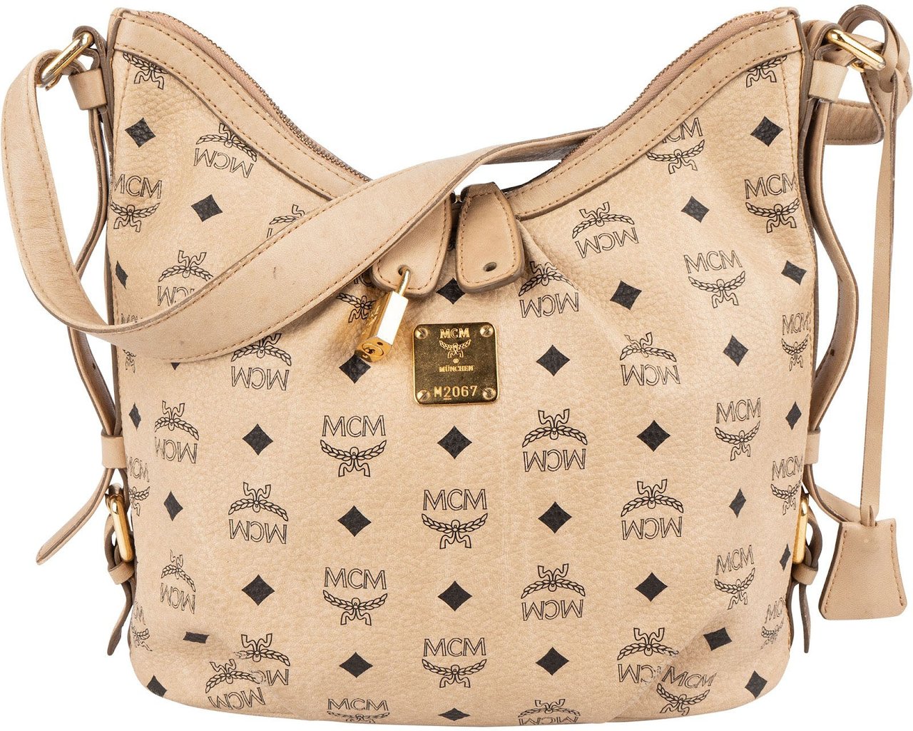 MCM Monogram Visetos Hobo Shoulder Crossbody Bag Beige