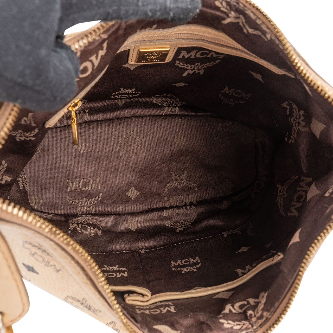 MCM Monogram Visetos Hobo Shoulder Crossbody Bag Beige