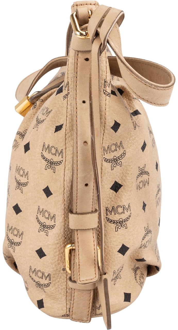 MCM Monogram Visetos Hobo Shoulder Crossbody Bag Beige