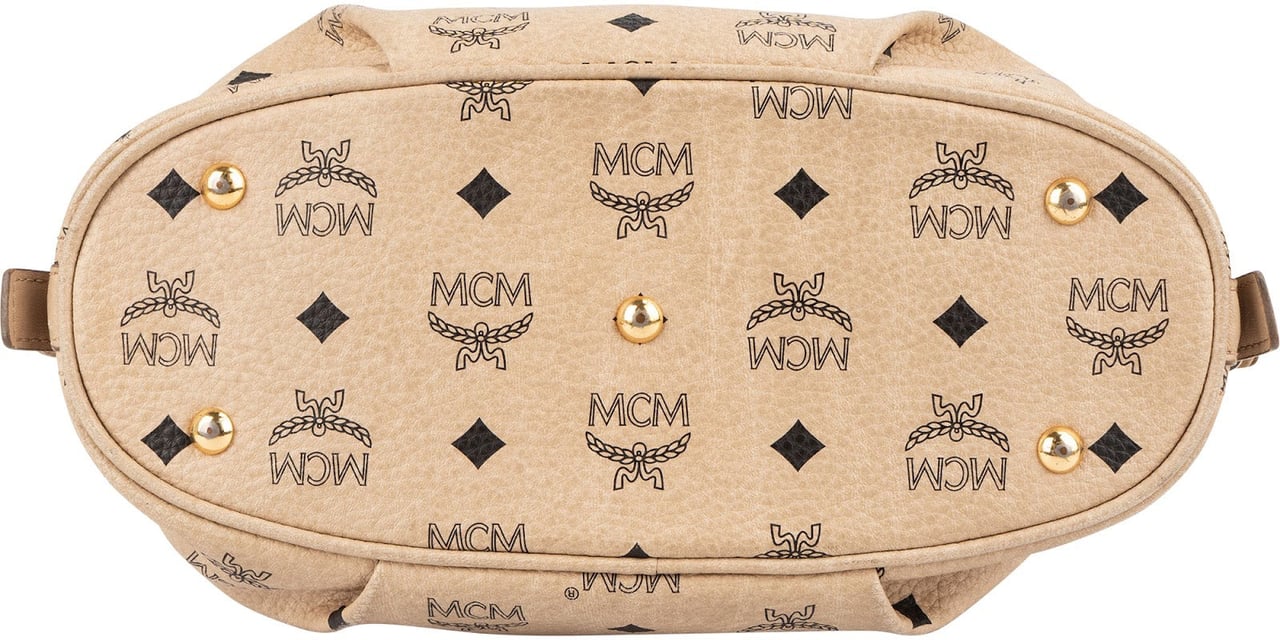 MCM Monogram Visetos Hobo Shoulder Crossbody Bag Beige
