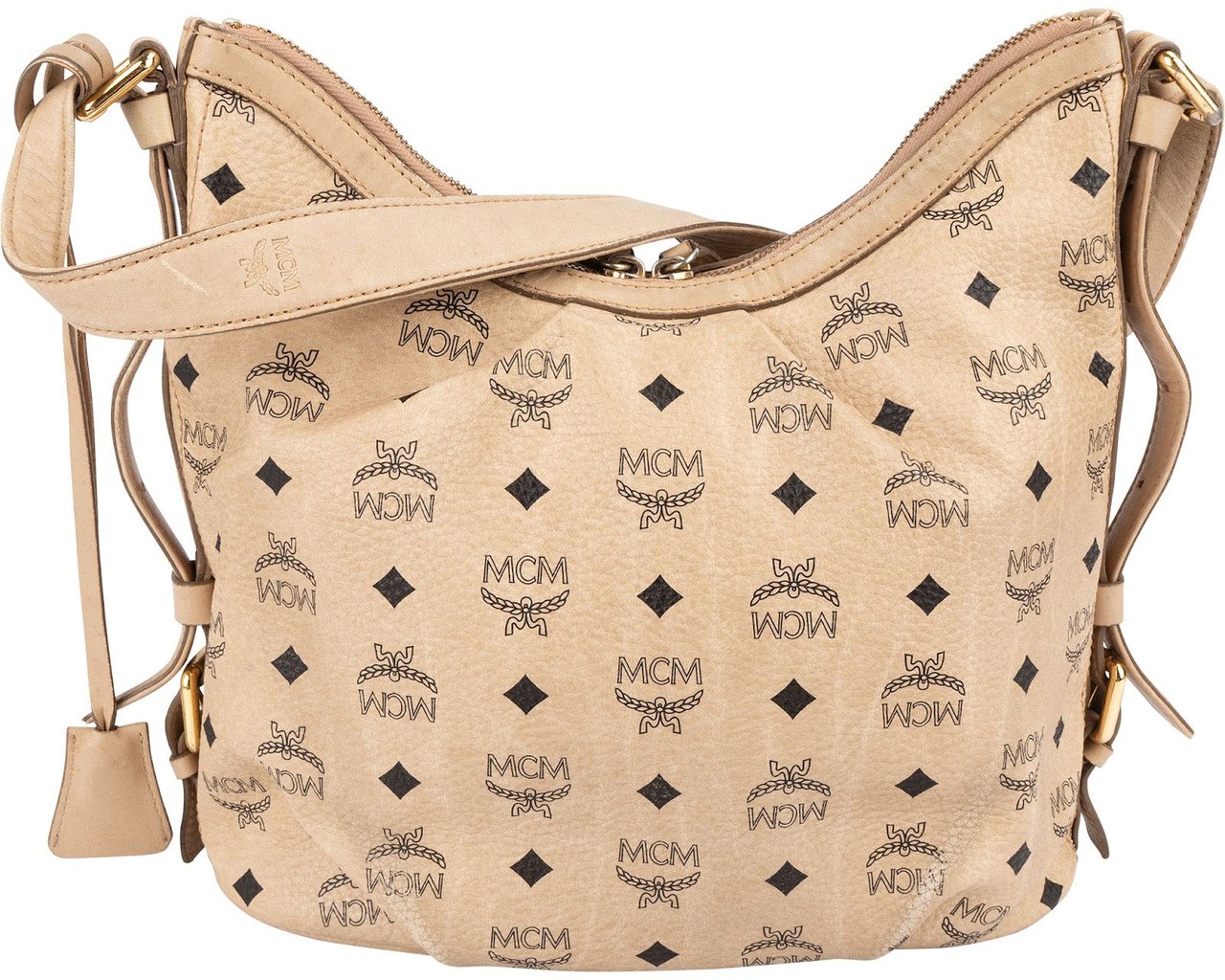 MCM Monogram Visetos Hobo Shoulder Crossbody Bag Beige