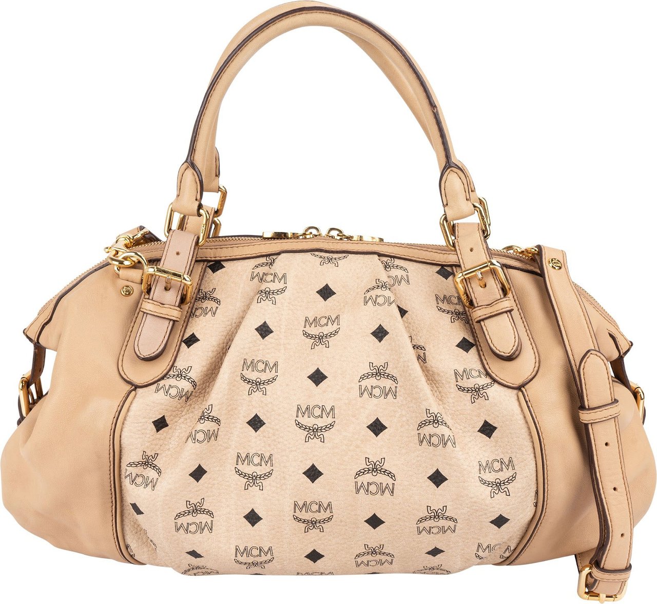 MCM MCM Monogram Visetos Leather Satchel Hobo Handbag Beige