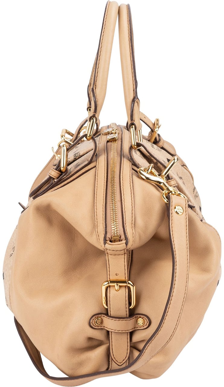 MCM MCM Monogram Visetos Leather Satchel Hobo Handbag Beige