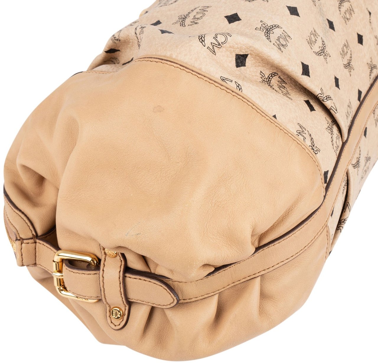 MCM Monogram Visetos Leather Satchel Hobo Handbag Beige