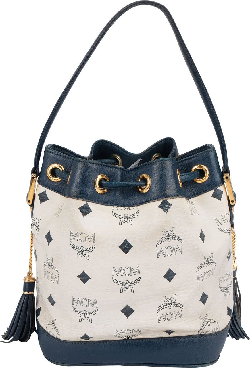 MCM MCM Monogram Visetos Drawstring Bucket Handbag Wit