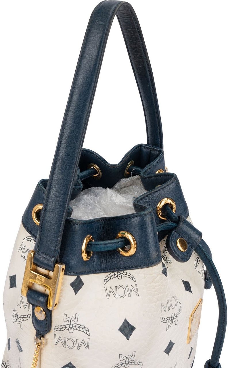 MCM MCM Monogram Visetos Drawstring Bucket Handbag Wit