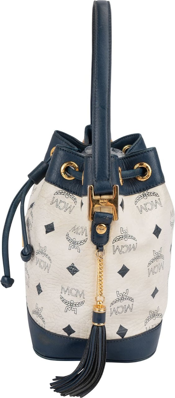 MCM MCM Monogram Visetos Drawstring Bucket Handbag Wit