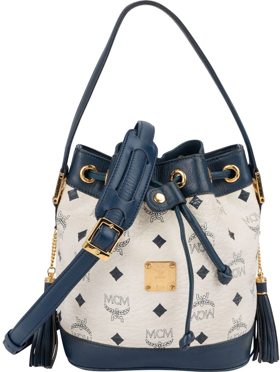 MCM MCM Monogram Visetos Drawstring Bucket Handbag Wit