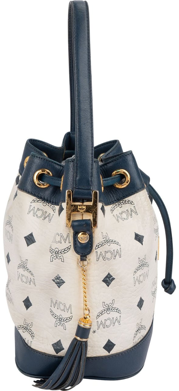 MCM MCM Monogram Visetos Drawstring Bucket Handbag Wit