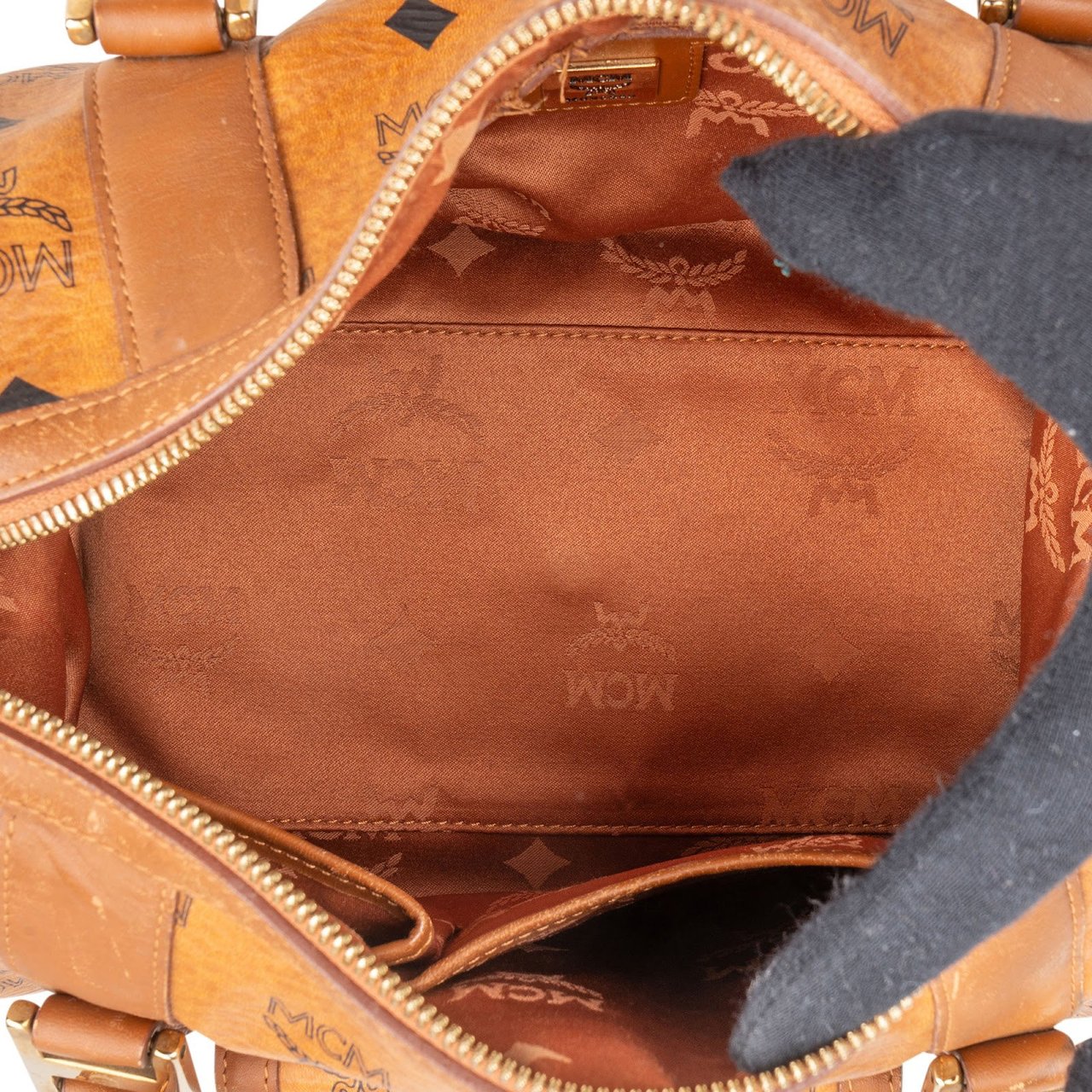 MCM MCM Monogram Visetos Boston Handbag Bruin