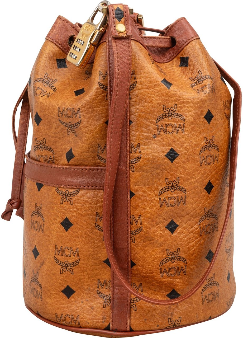 MCM MCM Monogram Visetos Drawstring Bucket Crossbody Bag Bruin